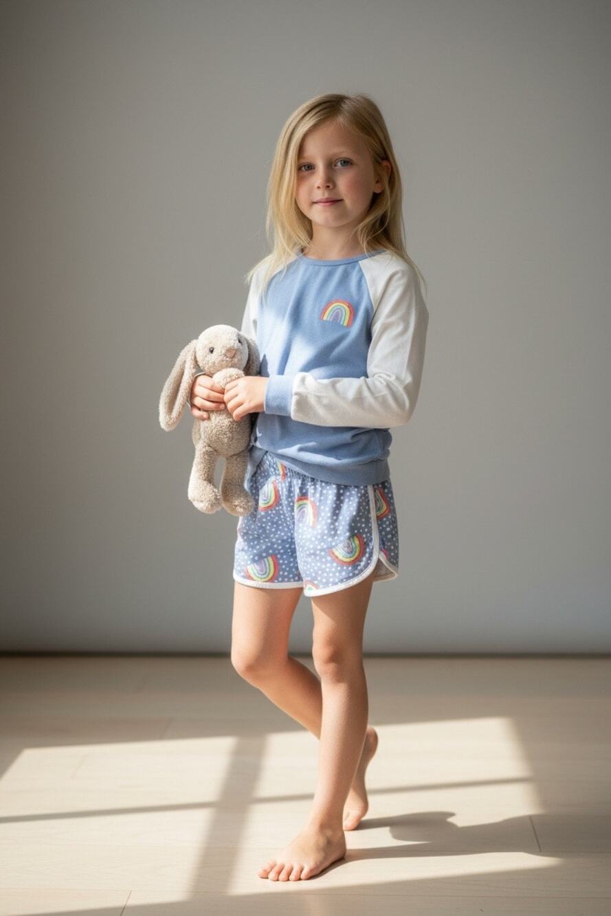 Cat & Jack Girls Rainbow 2 Piece Pajama Set Long Sleeve Top Shorts L 10/12